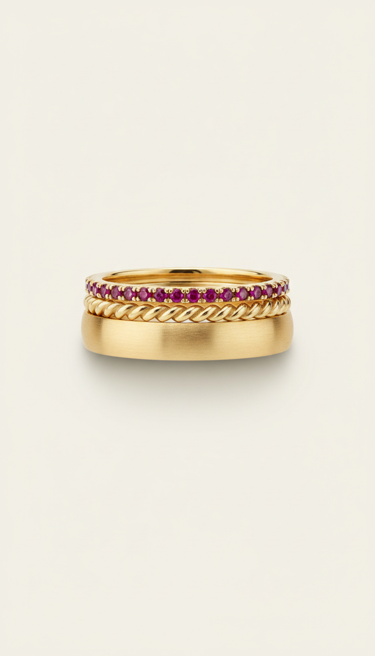 The Stacked Rings — 18k Gold Trio