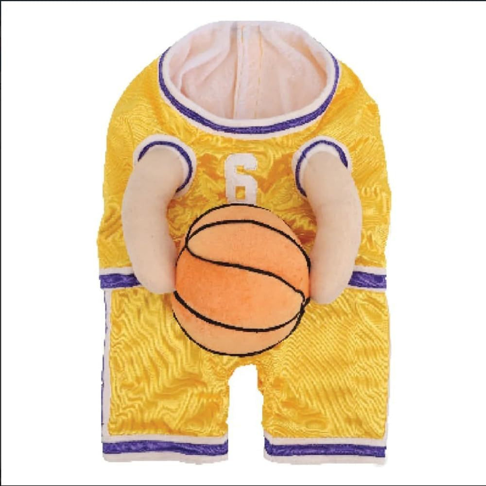 Yellow basketball costume laid flat