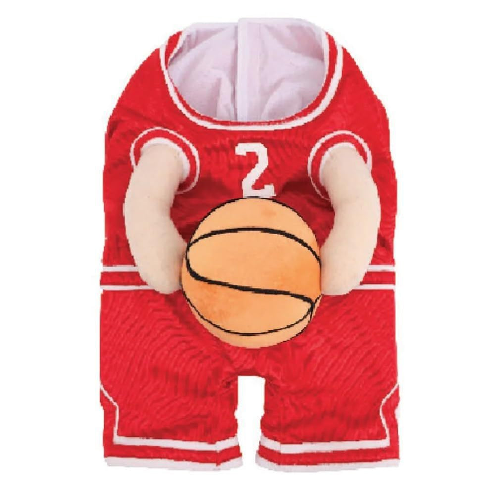 Red Court MVP costume with stuffed arms and decorative basketball